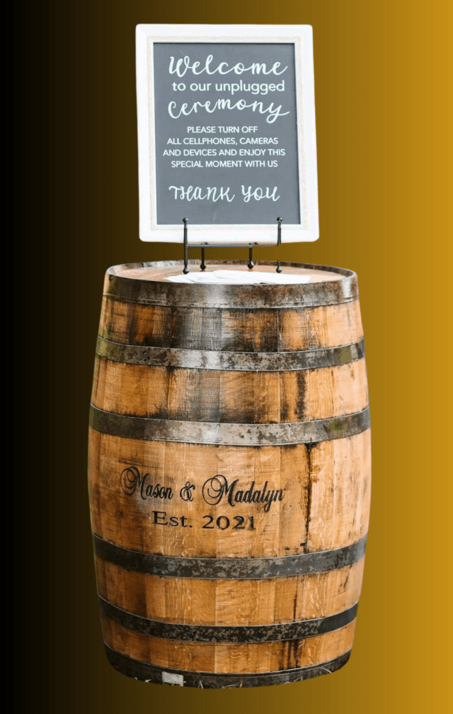 Ap Lazer Engraved Wine Barrel For A Wedding.