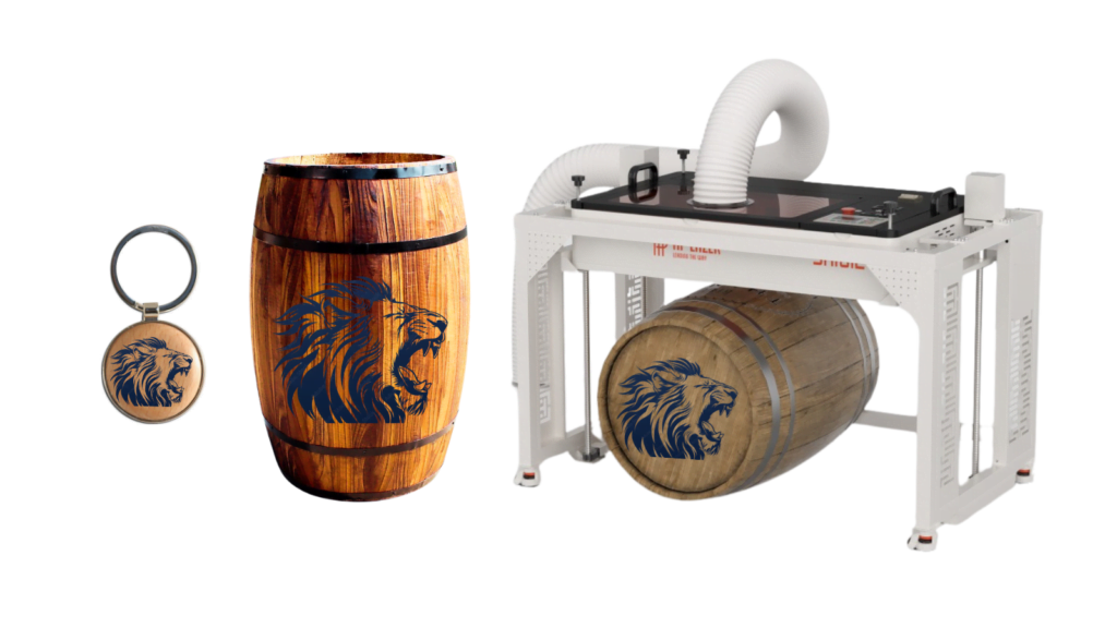 AP Lazer, a patented low-rider laser machine can personalize products as small as a pen to as large as a wine barrel.