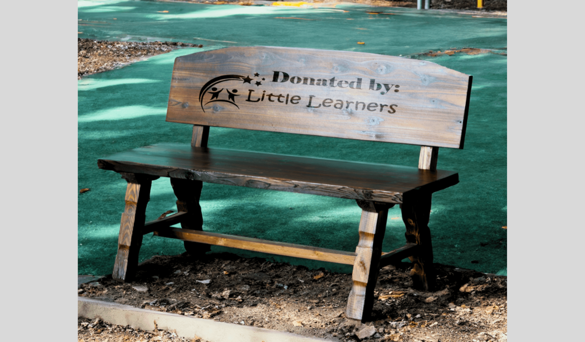 AP Lazer engraved a wooden bench for branding and donation.