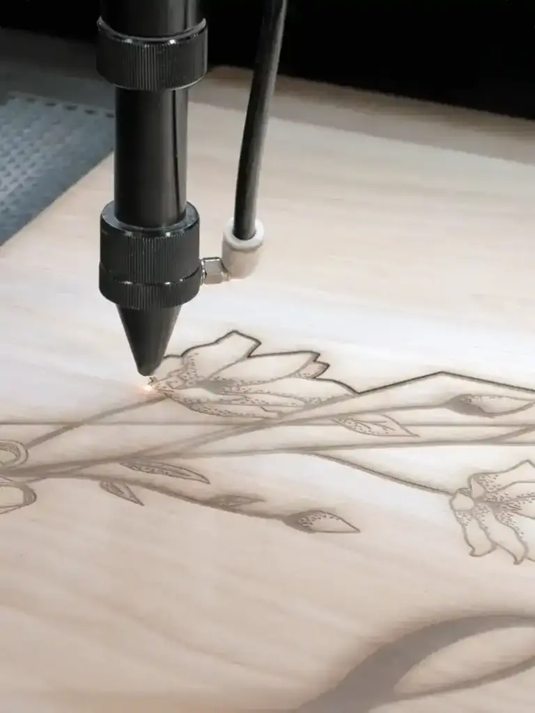 Laser Engraving Floral Pattern On Wood