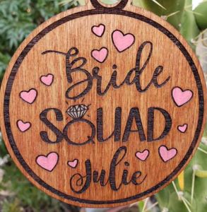 Engraved Bride Squad Sign With Bride Name And Hearts