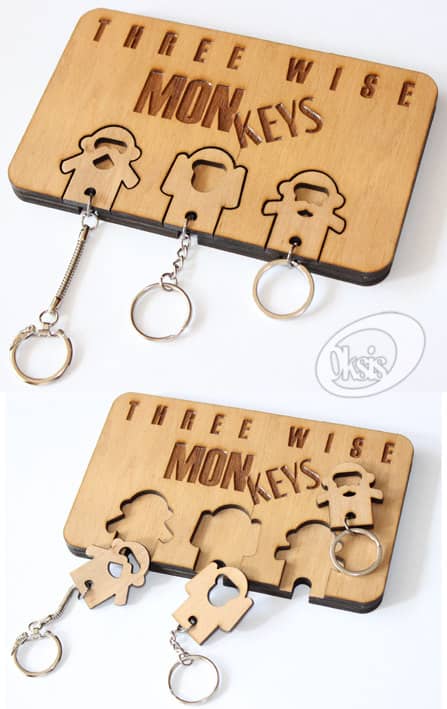 CHEEKY MONKEYS Personalised wooden Keyring for family members with your choice