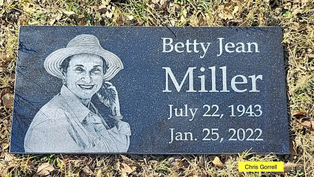 Black granite plaque laser engraved with a portrait, names, and dates