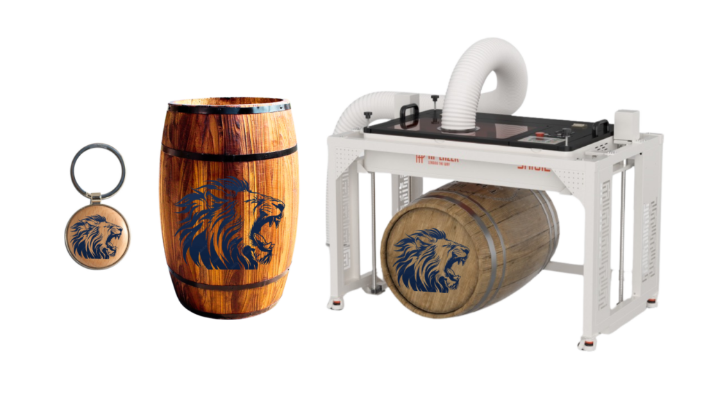 A vector file can be scaled up and engrave as small as a keychain to as large as a wine barrel.