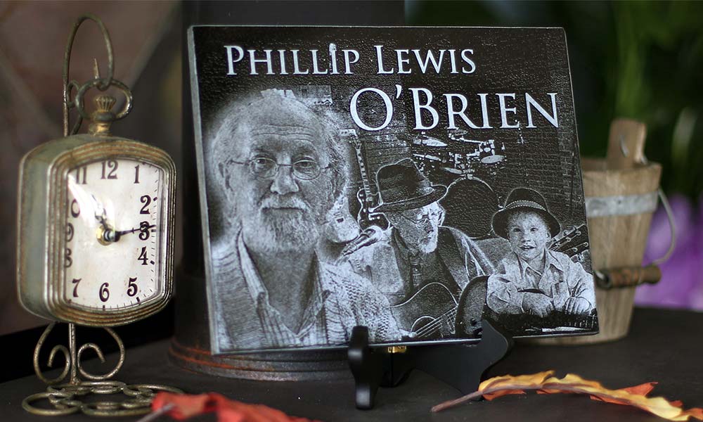 Granite memorial engraving detail created with laser engraver for funeral services