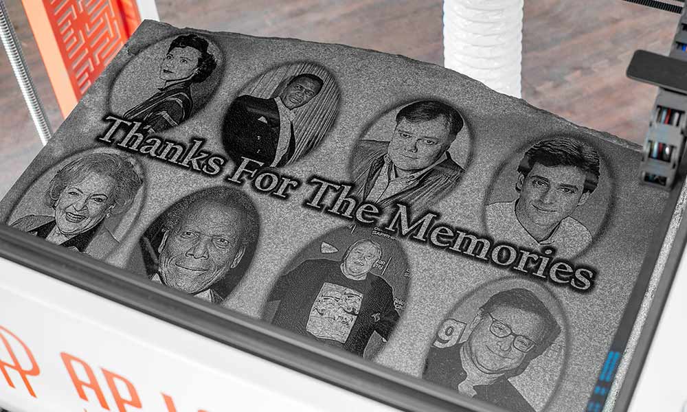 Laser engraved large granite memorial stone for funeral home services