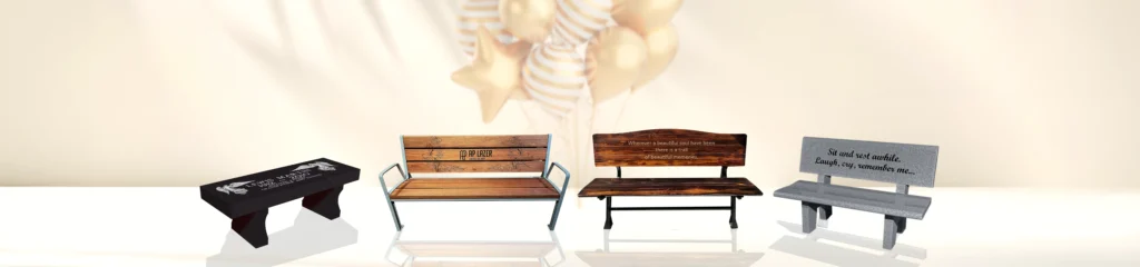 A display of all of AP Lazer's available blank benches that can be laser engraved.