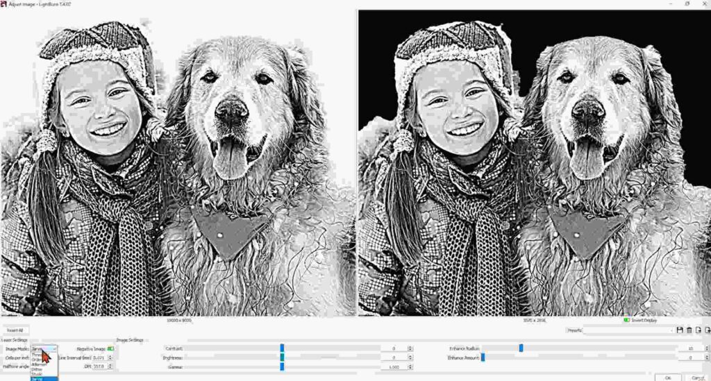 Screenshot of the Jarvis dithering option being selected in LightBurn