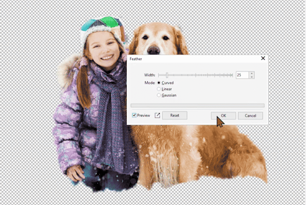 A screenshot of a photo of a girl and her dog being edited in Corel Photo Paint.